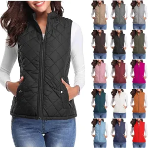 Puffer Vest Women Stand Collar Lightweight Gilet Quilted Zip Vest Sleeveless Winter Down Jackets Warm Vests Outerwear