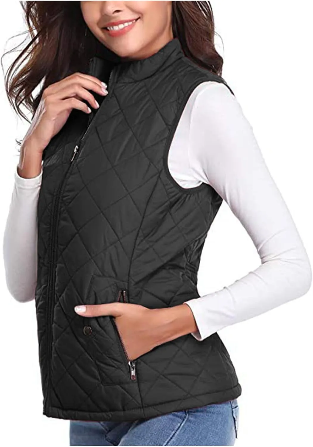 Puffer Vest Women Stand Collar Lightweight Gilet Quilted Zip Vest Sleeveless Winter Down Jackets Warm Vests Outerwear