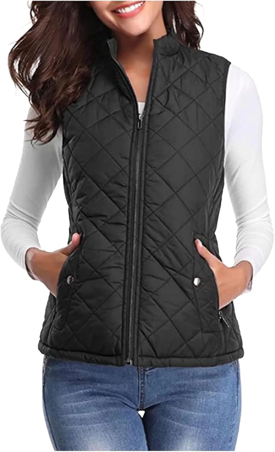 Puffer Vest Women Stand Collar Lightweight Gilet Quilted Zip Vest Sleeveless Winter Down Jackets Warm Vests Outerwear