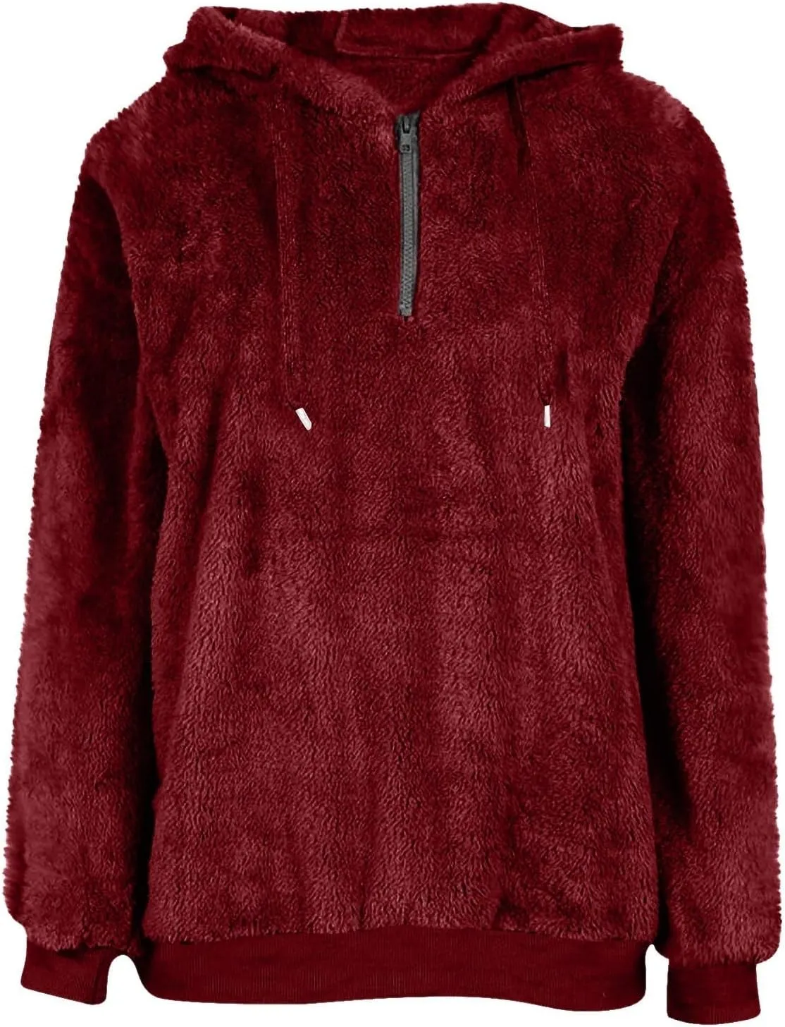 Quarter Zip Pullover Women Comfy Warm Sherpa Fleece Hooded Sweatshirts Ladies 1/4 Zip Winter Sweaters Outwear