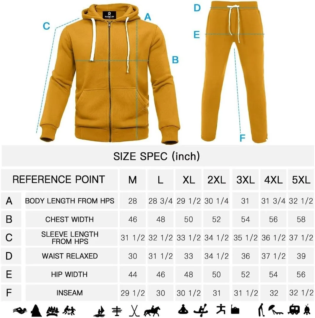R RAMBLER 1985 Men's Track suit set Thick Fleece Hoodie Sweatsuit 2 pieces,casual winter warmer outfit