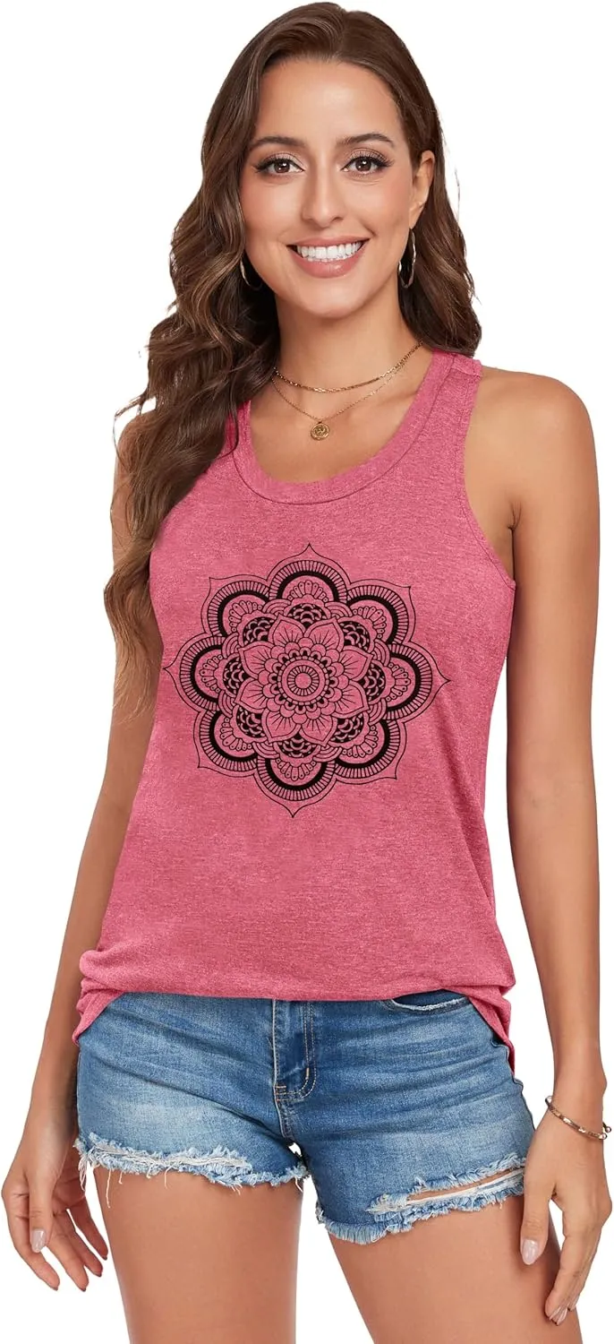 Racerback Tank Tops for Women Summer Sleeveless Round Neck Casual Graphic Tunic Shirts