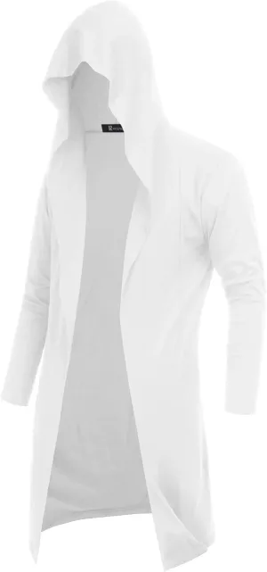 RAGEMALL Mens Long Cardigan Open Front Draped Lightweight Hooded Sweater with Pockets
