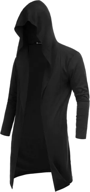 RAGEMALL Mens Long Cardigan Open Front Draped Lightweight Hooded Sweater with Pockets