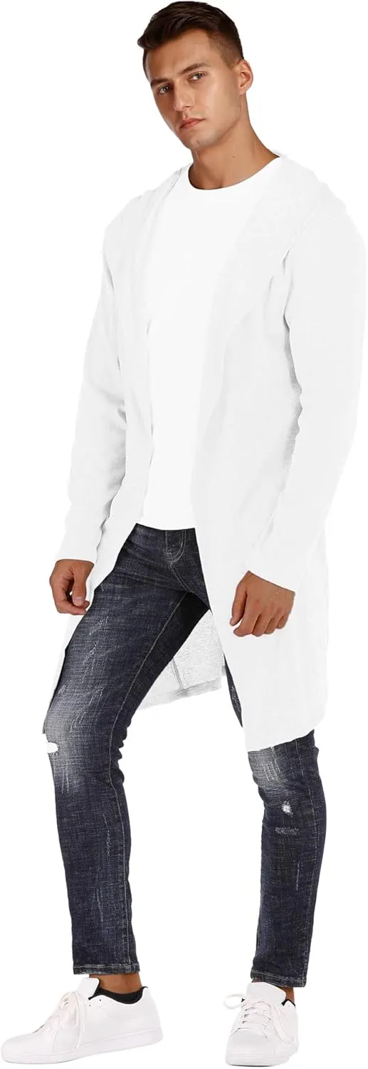 RAGEMALL Mens Long Cardigan Open Front Draped Lightweight Hooded Sweater with Pockets