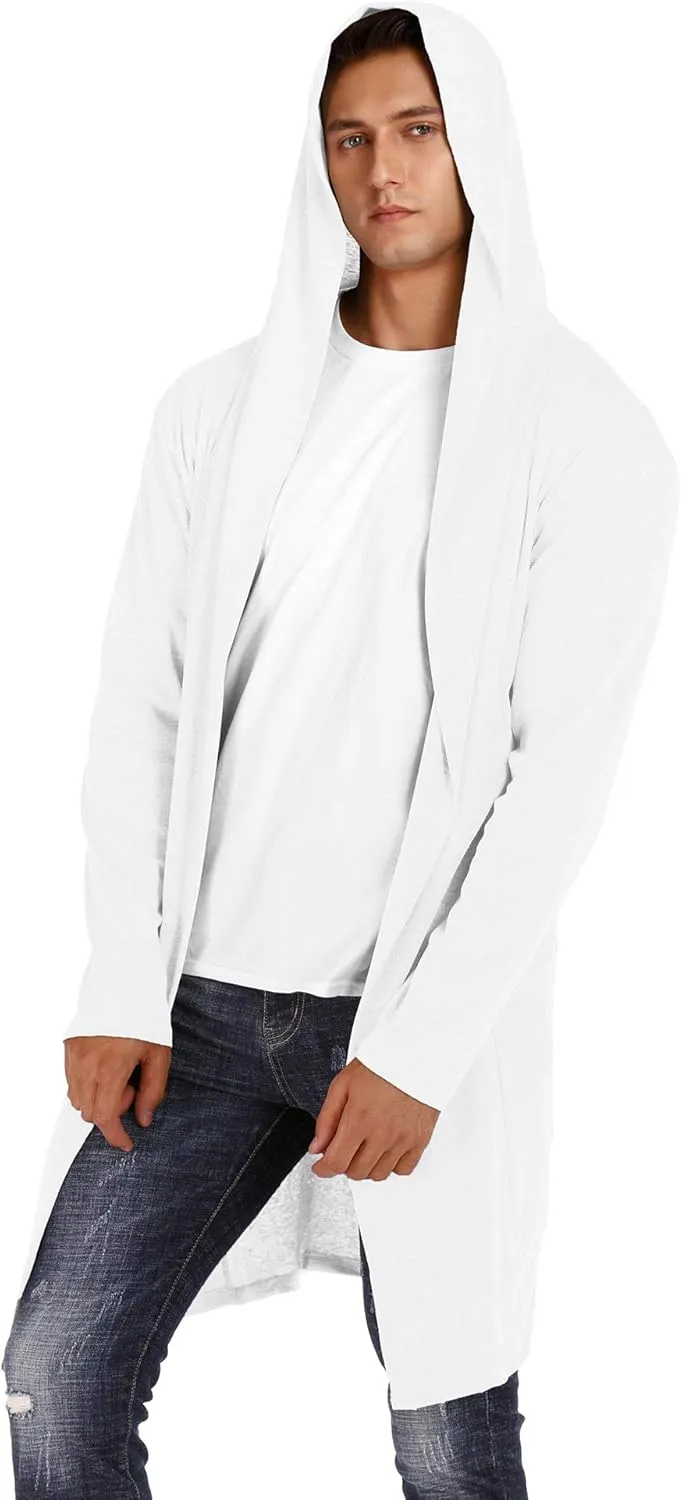 RAGEMALL Mens Long Cardigan Open Front Draped Lightweight Hooded Sweater with Pockets