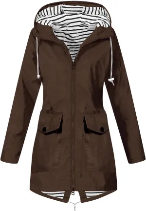 Rain Jacket for Women Lightweight Long Hooded Raincoat Waterproof Outdoor Hiking Travel Windbreaker Trench Coats