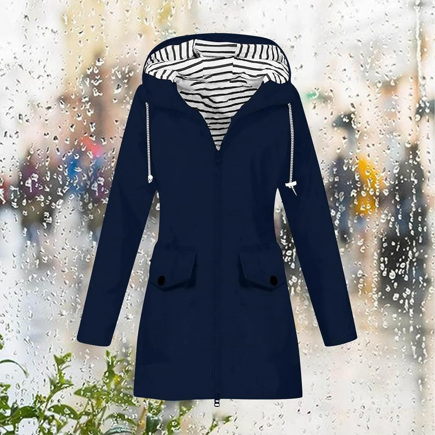 Rain Jackets for Women Waterproof Hooded Anoraks Lightweight Trench Coat Solid WindBreaker Fall Outfits with Pockets