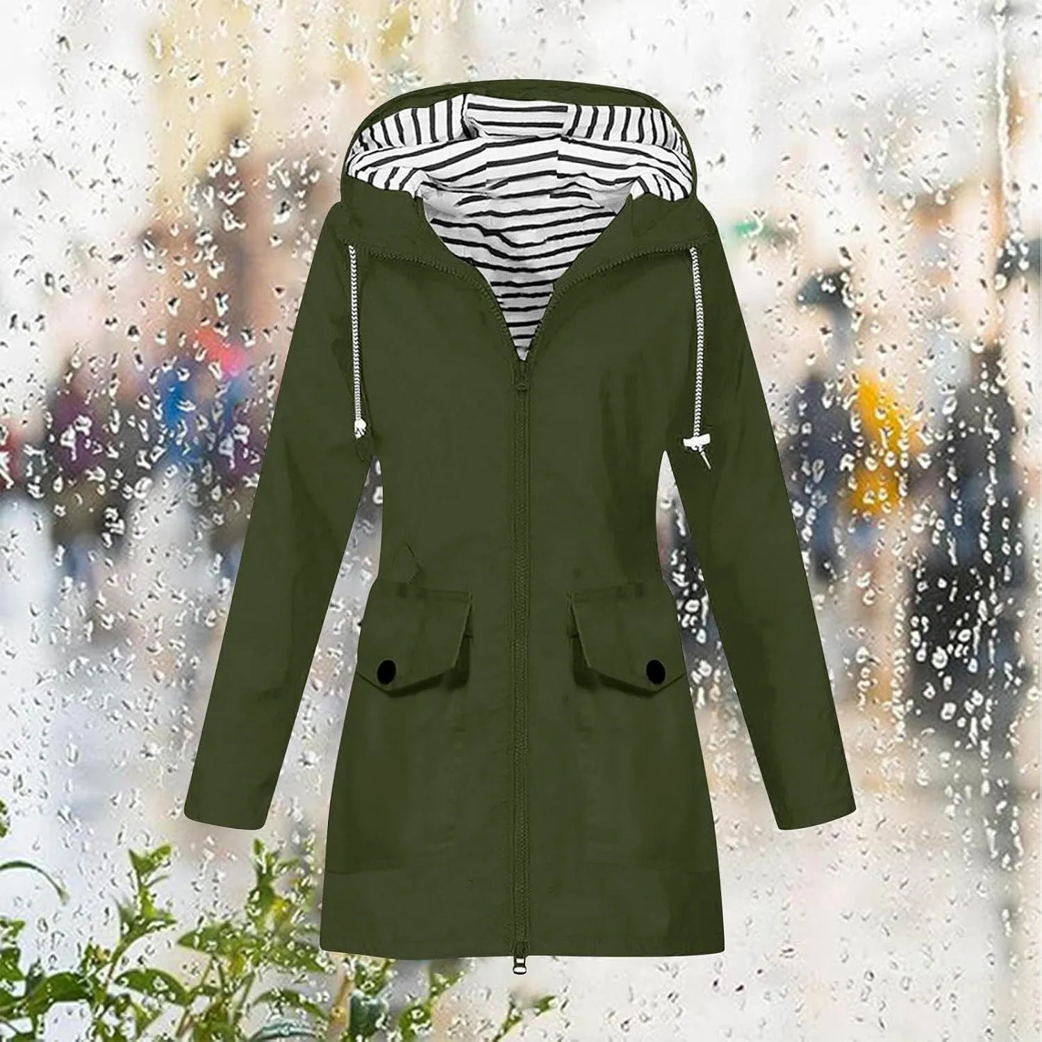 Rain Jackets for Women Waterproof Hooded Anoraks Lightweight Trench Coat Solid WindBreaker Fall Outfits with Pockets