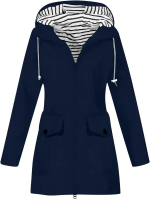 Rain Jackets for Women Waterproof Hooded Anoraks Lightweight Trench Coat Solid WindBreaker Fall Outfits with Pockets