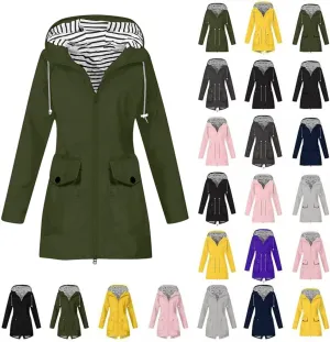 Rain Jackets for Women Waterproof Hooded Anoraks Lightweight Trench Coat Solid WindBreaker Fall Outfits with Pockets