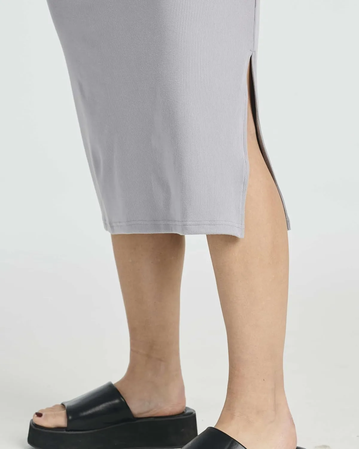 Real Essentials 3 Pack: Women's Ribbed Jersey Crew Neck Short Sleeve Midi Length Dress with Side Slit