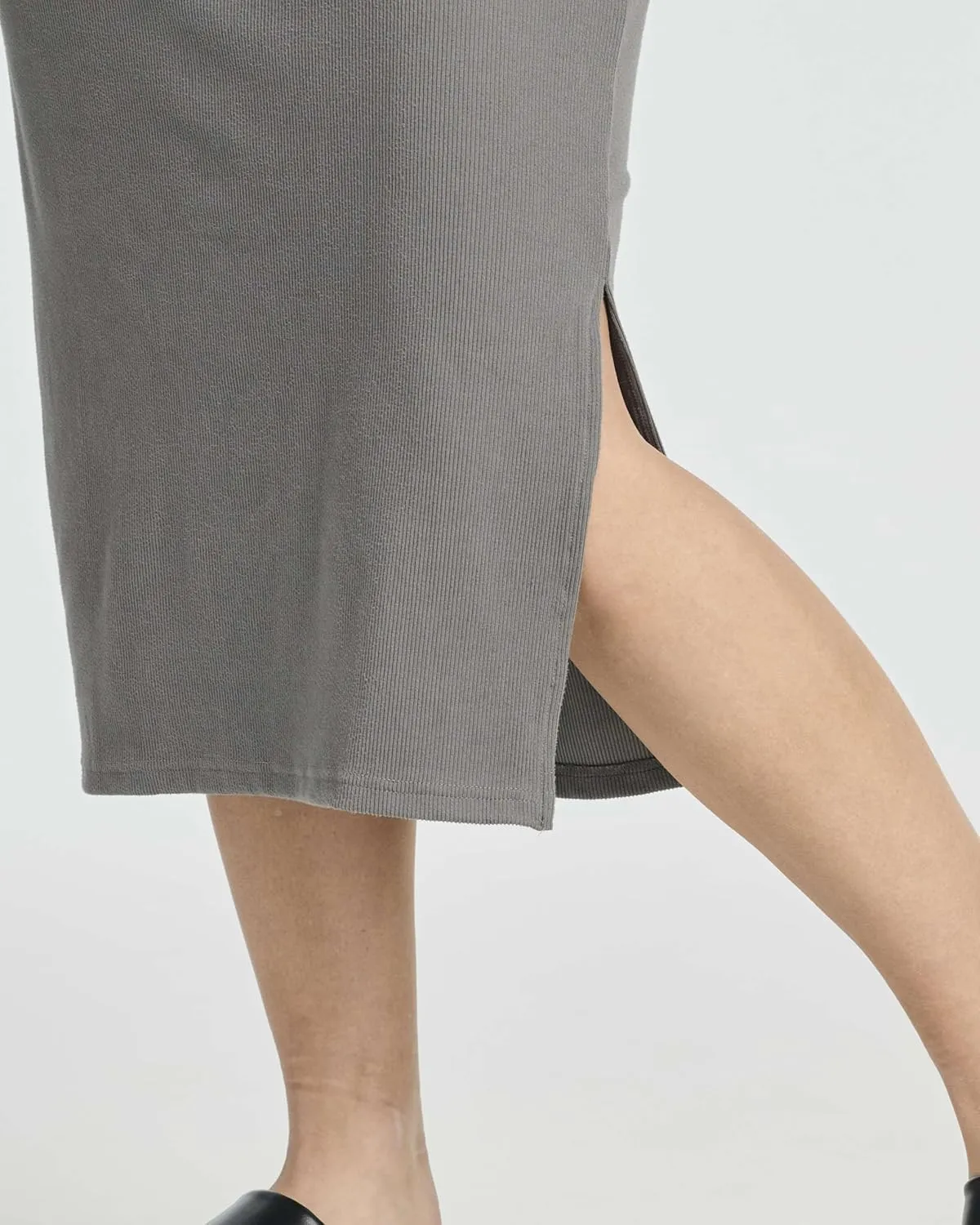 Real Essentials 3 Pack: Women's Ribbed Jersey Crew Neck Short Sleeve Midi Length Dress with Side Slit