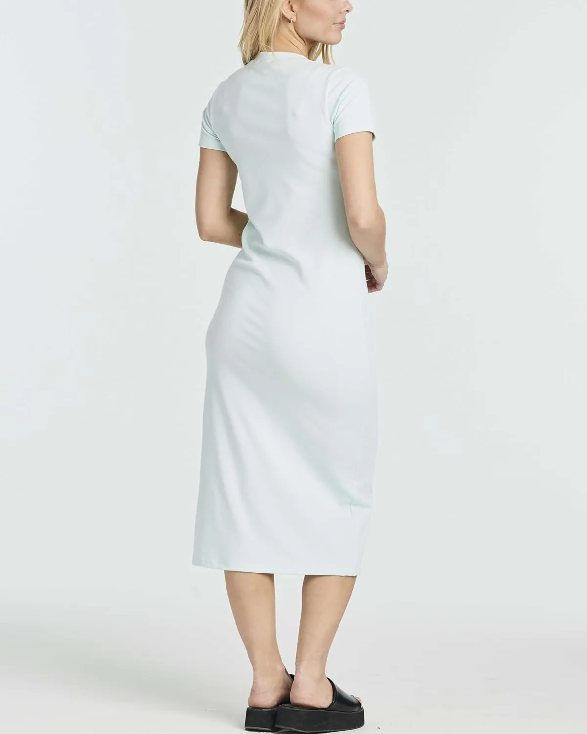 Real Essentials 3 Pack: Women's Ribbed Jersey Crew Neck Short Sleeve Midi Length Dress with Side Slit