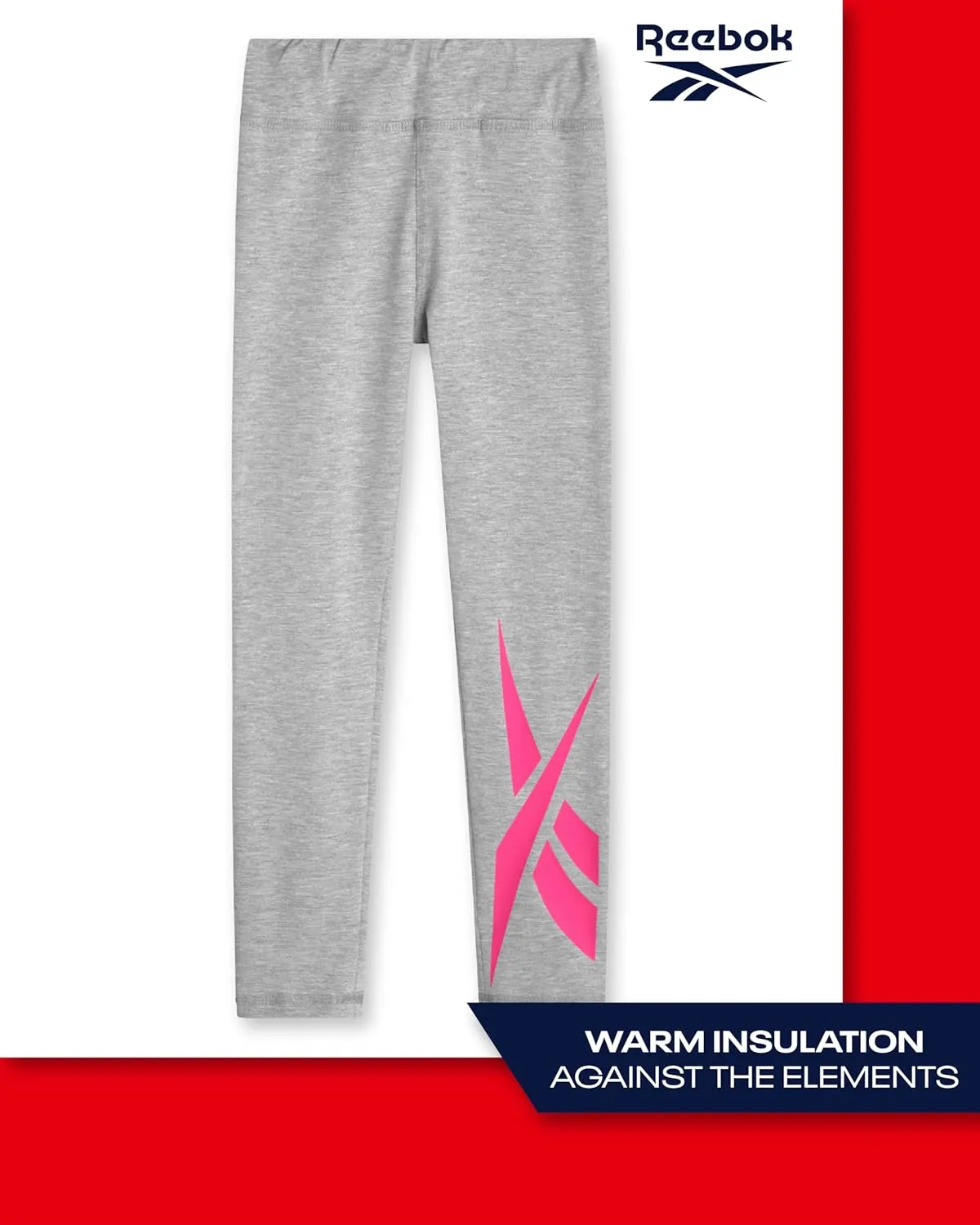 Reebok Girls Leggings - 2 Pack Athletic Performance Cotton Leggings - Yoga Pants for Girls Dance Tights (Sizes: 7-12)