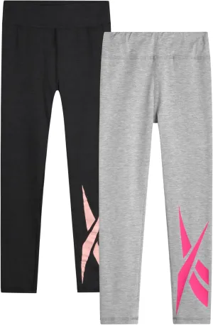 Reebok Girls Leggings - 2 Pack Athletic Performance Cotton Leggings - Yoga Pants for Girls Dance Tights (Sizes: 7-12)