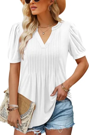 ROSELINLIN Womens Short Sleeve Shirts Loose Summer Floral Tunic Tops