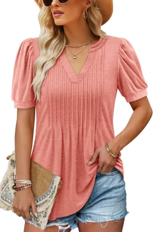 ROSELINLIN Womens Short Sleeve Shirts Loose Summer Floral Tunic Tops