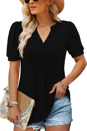 ROSELINLIN Womens Short Sleeve Shirts Loose Summer Floral Tunic Tops