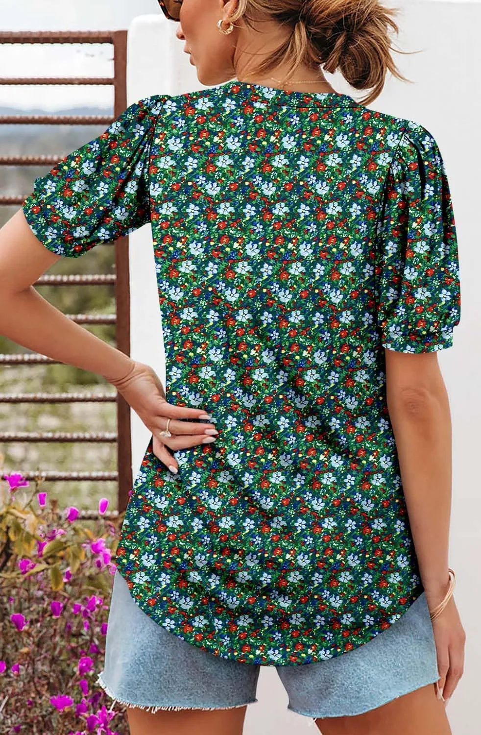ROSELINLIN Womens Short Sleeve Shirts Loose Summer Floral Tunic Tops