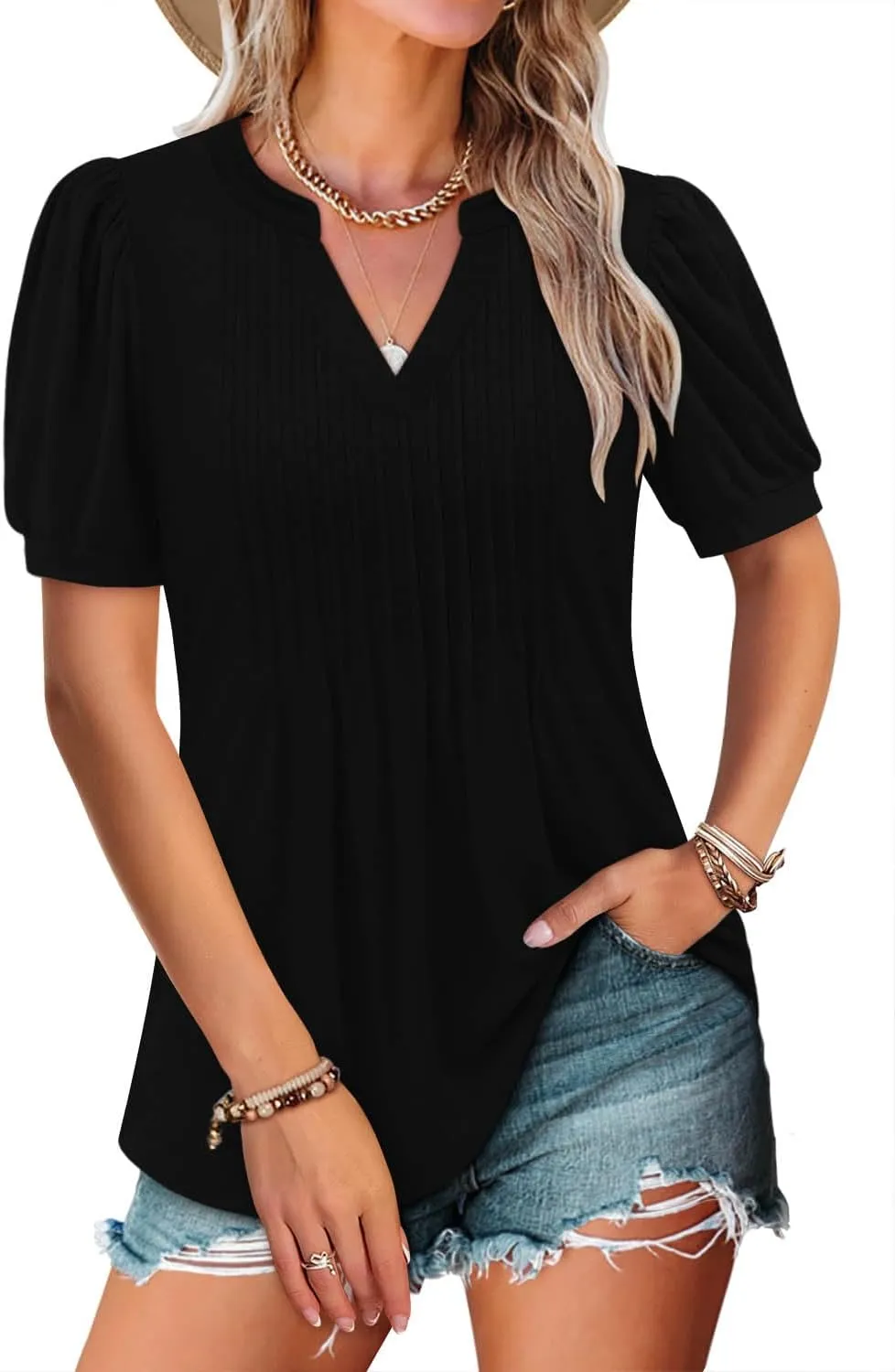 ROSELINLIN Womens Short Sleeve Shirts Loose Summer Floral Tunic Tops