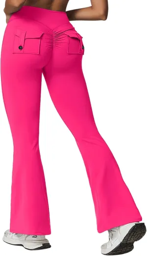 Rugkey Flare Leggings with Pockets for Women Butt Lifting Workout Leggings Gym Bell Bottom High Waisted Yoga Pants