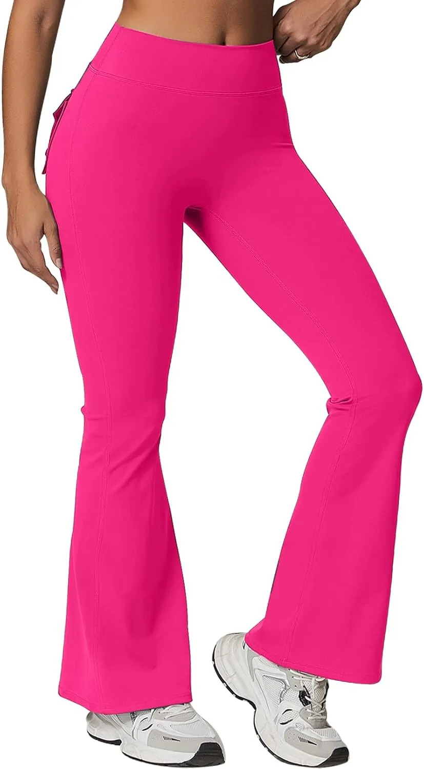 Rugkey Flare Leggings with Pockets for Women Butt Lifting Workout Leggings Gym Bell Bottom High Waisted Yoga Pants