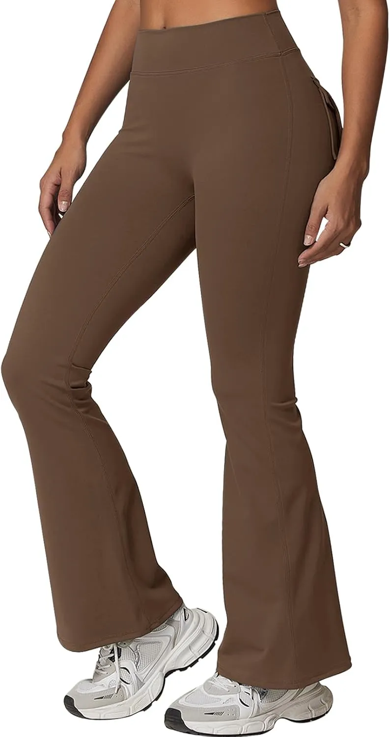 Rugkey Flare Leggings with Pockets for Women Butt Lifting Workout Leggings Gym Bell Bottom High Waisted Yoga Pants