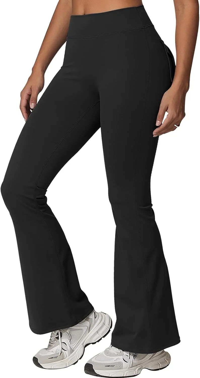 Rugkey Flare Leggings with Pockets for Women Butt Lifting Workout Leggings Gym Bell Bottom High Waisted Yoga Pants