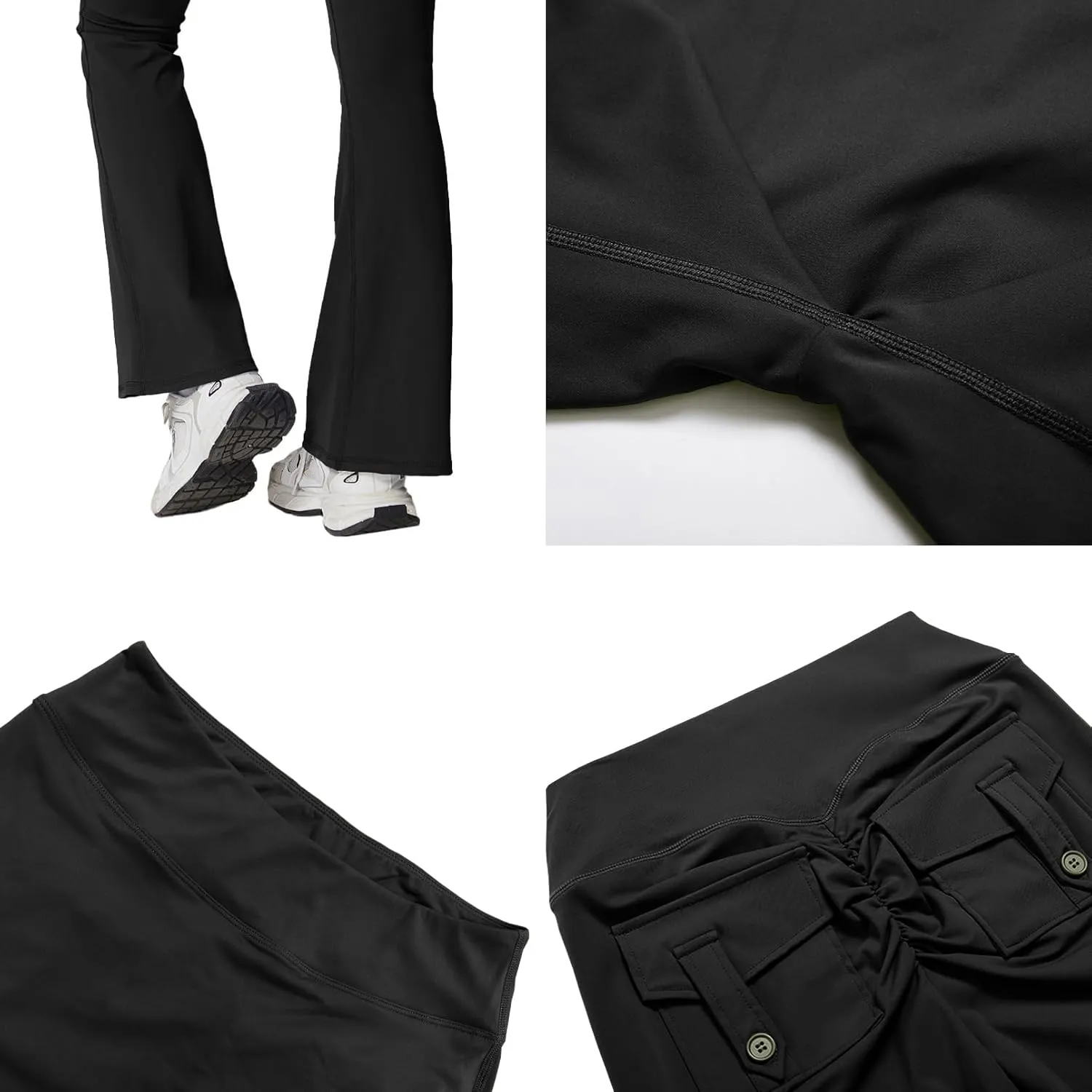 Rugkey Flare Leggings with Pockets for Women Butt Lifting Workout Leggings Gym Bell Bottom High Waisted Yoga Pants