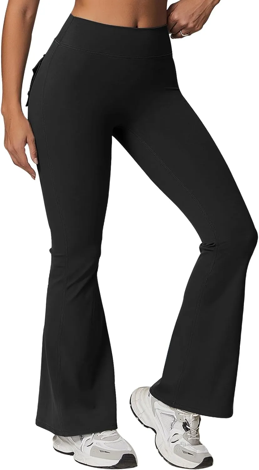 Rugkey Flare Leggings with Pockets for Women Butt Lifting Workout Leggings Gym Bell Bottom High Waisted Yoga Pants
