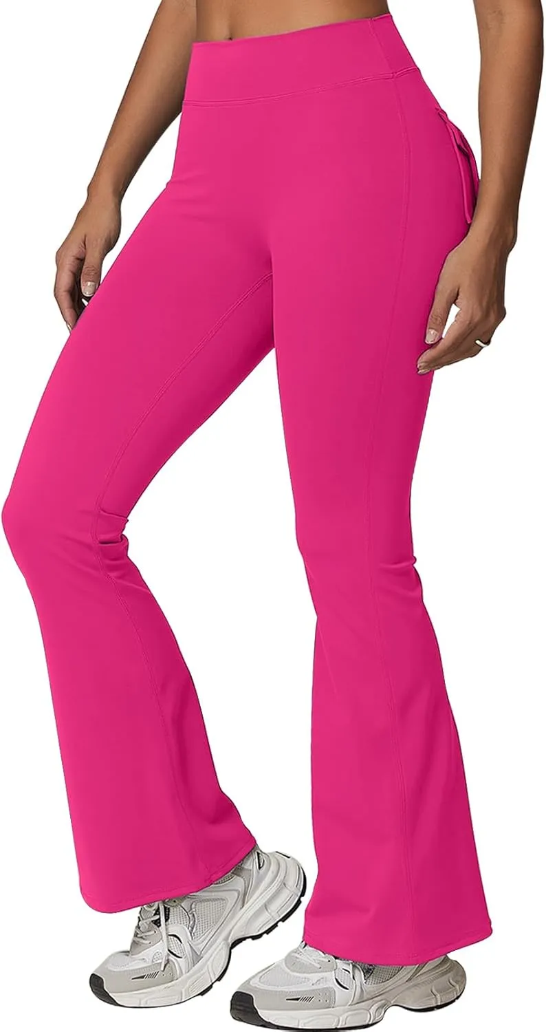 Rugkey Flare Leggings with Pockets for Women Butt Lifting Workout Leggings Gym Bell Bottom High Waisted Yoga Pants