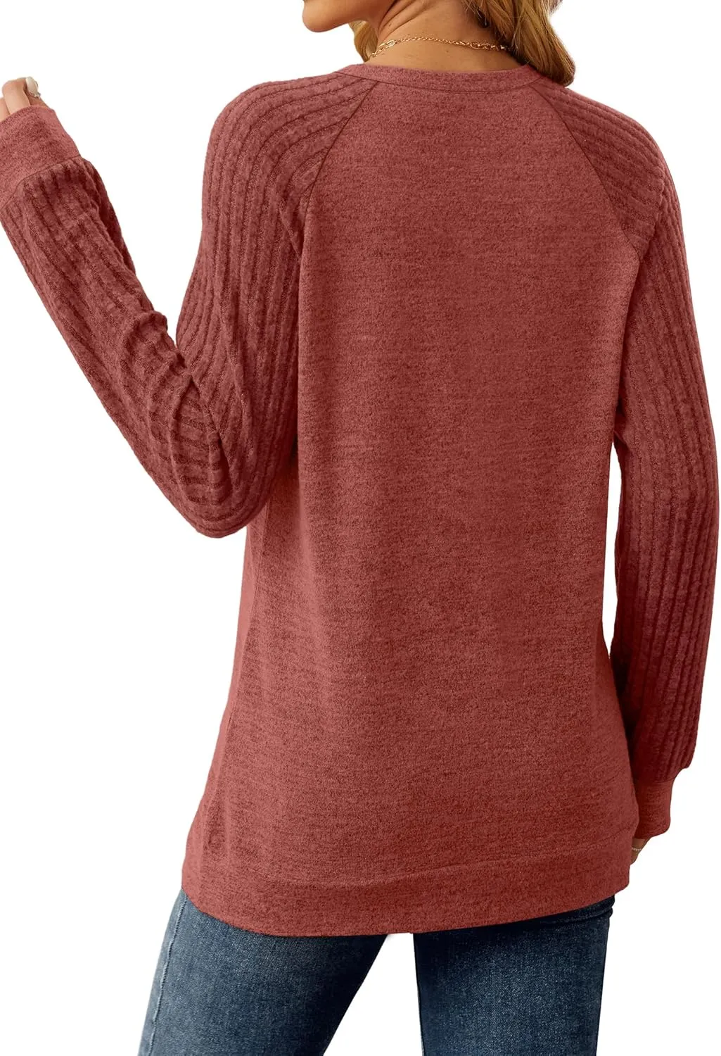 Saloogoe Tunic Sweatshirts for Women Crewneck Lightweight Sweaters Raglan Long Sleeve Shirts Fall Fashion Tops 2024