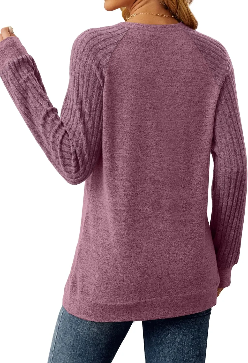 Saloogoe Tunic Sweatshirts for Women Crewneck Lightweight Sweaters Raglan Long Sleeve Shirts Fall Fashion Tops 2024