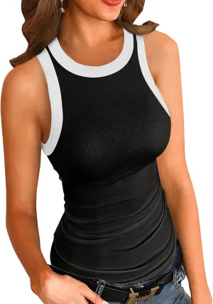 Samefar Women's Slim Knit Sleeveless Racerback Casual Basic Ribbed Tank Tops Vest