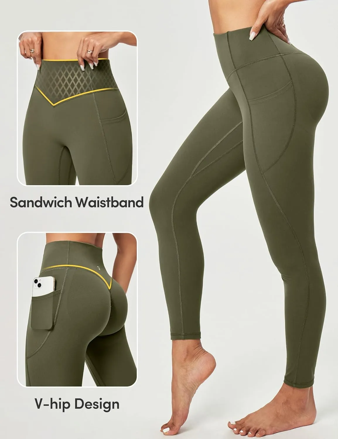 Scrunch Butt Lifting Leggings for Women Tummy Control No Front Seam Compression Workout Leggings with Pockets Yoga Pants