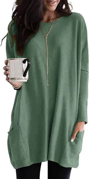 SENSERISE Womens Long Sleeve Long Tunic Tops for Leggings Plus Size Tunics Shirt with Pockets