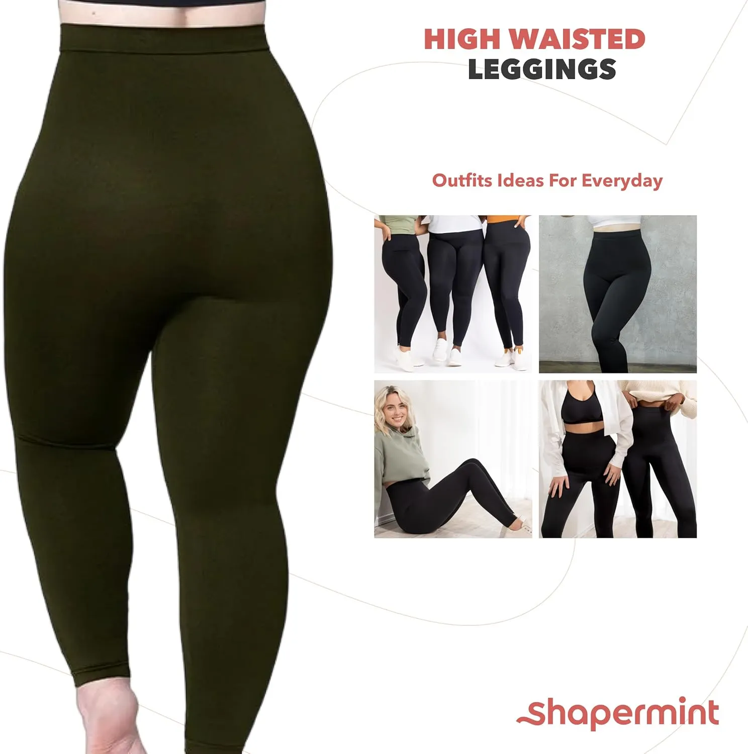 SHAPERMINT Leggings for Women Tummy Control - High Waisted Shapewear Leggings, Womens Plus Size, Thick Non-See-Through