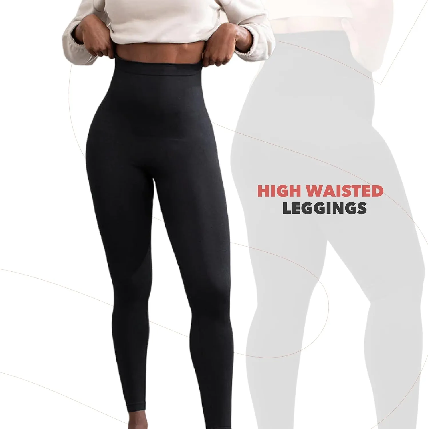SHAPERMINT Leggings for Women Tummy Control - High Waisted Shapewear Leggings, Womens Plus Size, Thick Non-See-Through