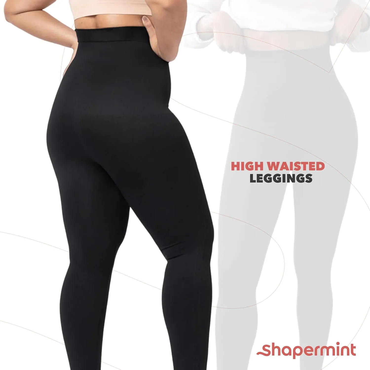 SHAPERMINT Leggings for Women Tummy Control - High Waisted Shapewear Leggings, Womens Plus Size, Thick Non-See-Through