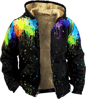 Sherpa Hoodie Men Winter Coat Plus Size Fleece Lined Jacket Hoodie Full Zip Thicken Warm Sweatshirt Outwear