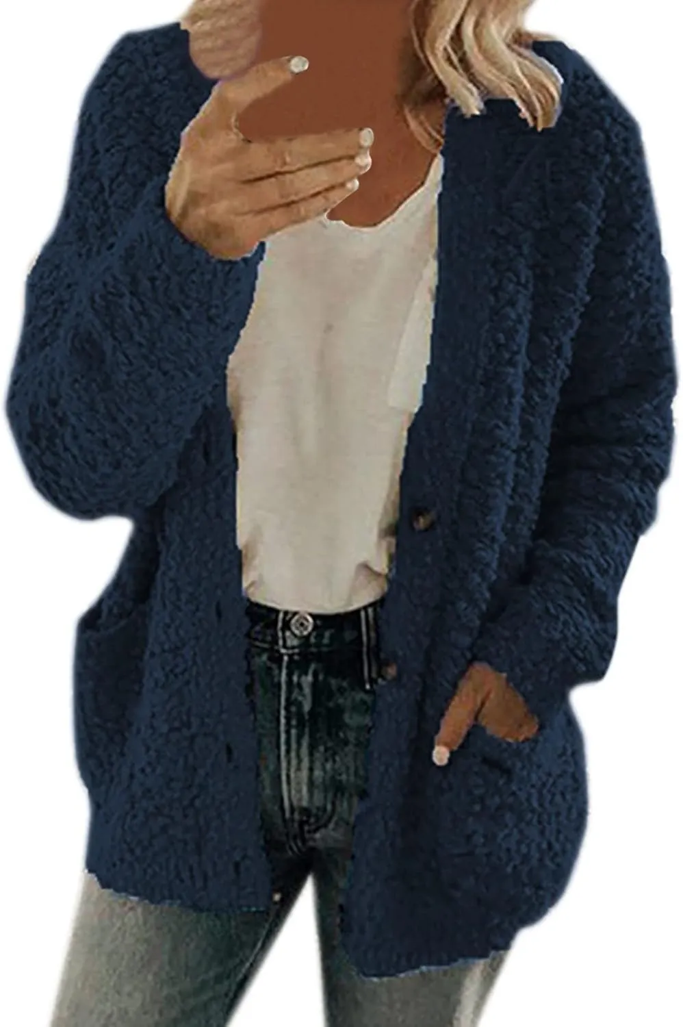 Sherpa Jacket Women 2024 Plus Size Open Front Long Sleeve Button Coat Casual Fuzzy Fall Winter Cardigan Outerwear