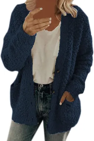 Sherpa Jacket Women 2024 Plus Size Open Front Long Sleeve Button Coat Casual Fuzzy Fall Winter Cardigan Outerwear