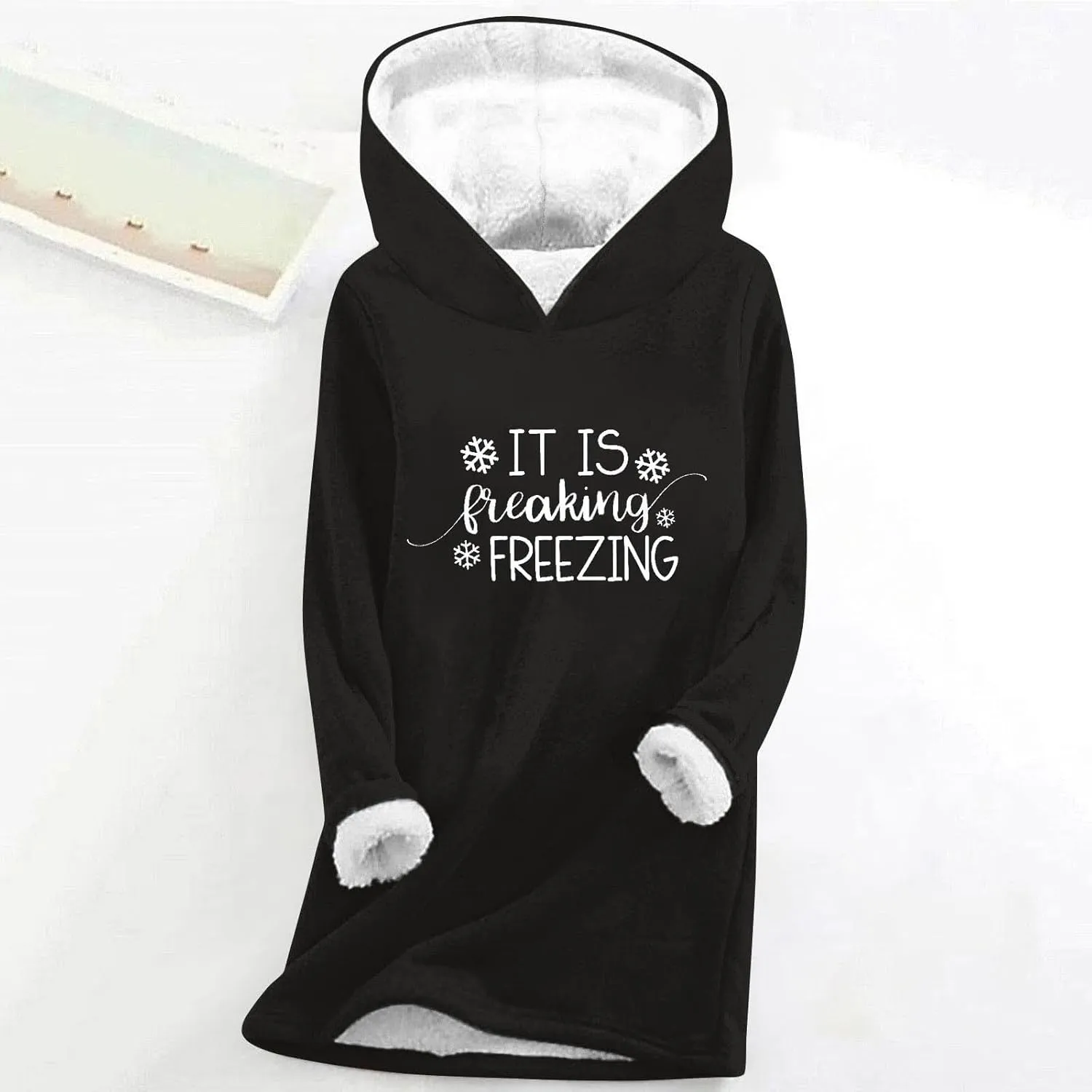Sherpa Lined Hoodie for Women Oversized Fleece Lined Crewneck Pullover Tops Winter Thicken Fuzzy Thermal Sweatshirts