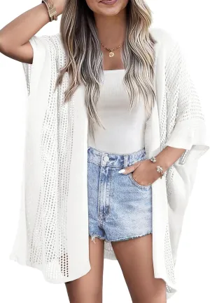 SHEWIN Cardigan Sweaters for Women 3/4 Sleeve Open Front Cover Up Crochet Lightweight Summer Cardigans Sweater