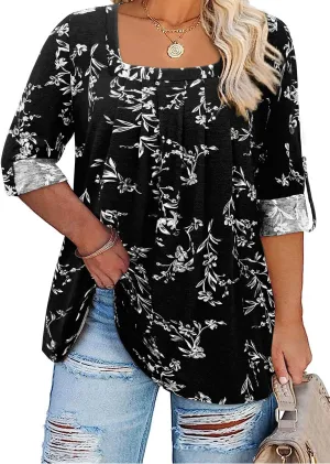 Siddhe Women Short Sleeve Plus Size Tunics, Square Neck Tops Casual Loose Fit T Shirt Blouse Summer 2025