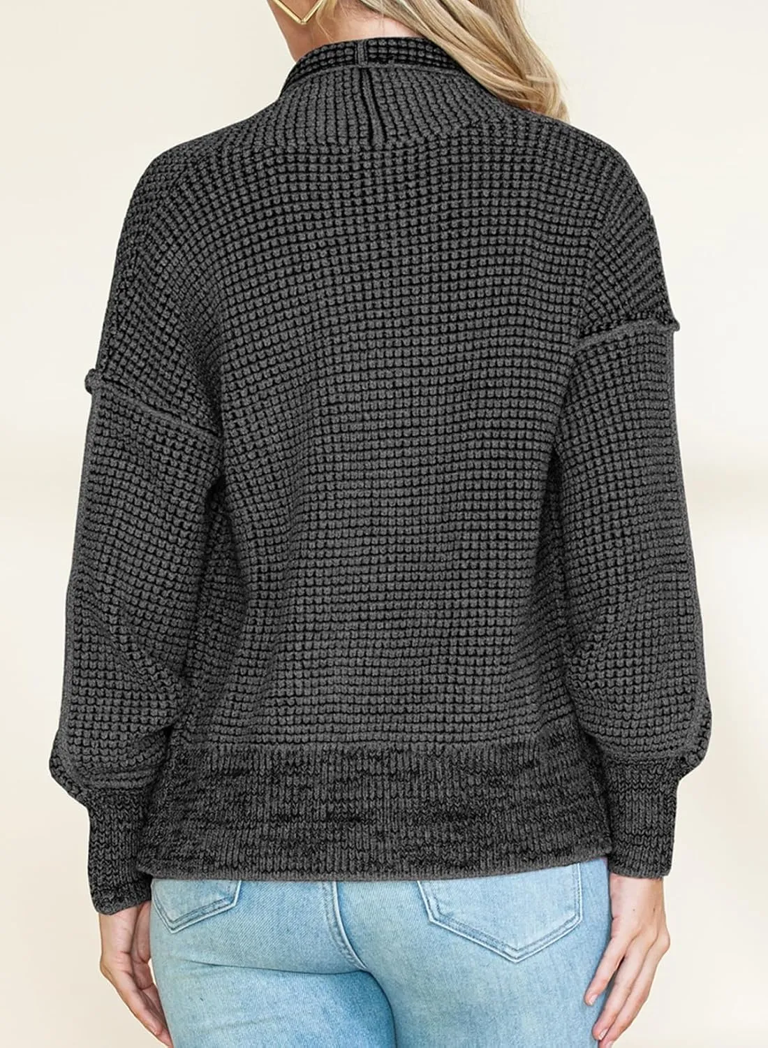 Sidefeel Womens Plaid Short Cardigan Oversized Chunky Long Sleeve Knit Open Front Cardigan Sweaters with Pockets