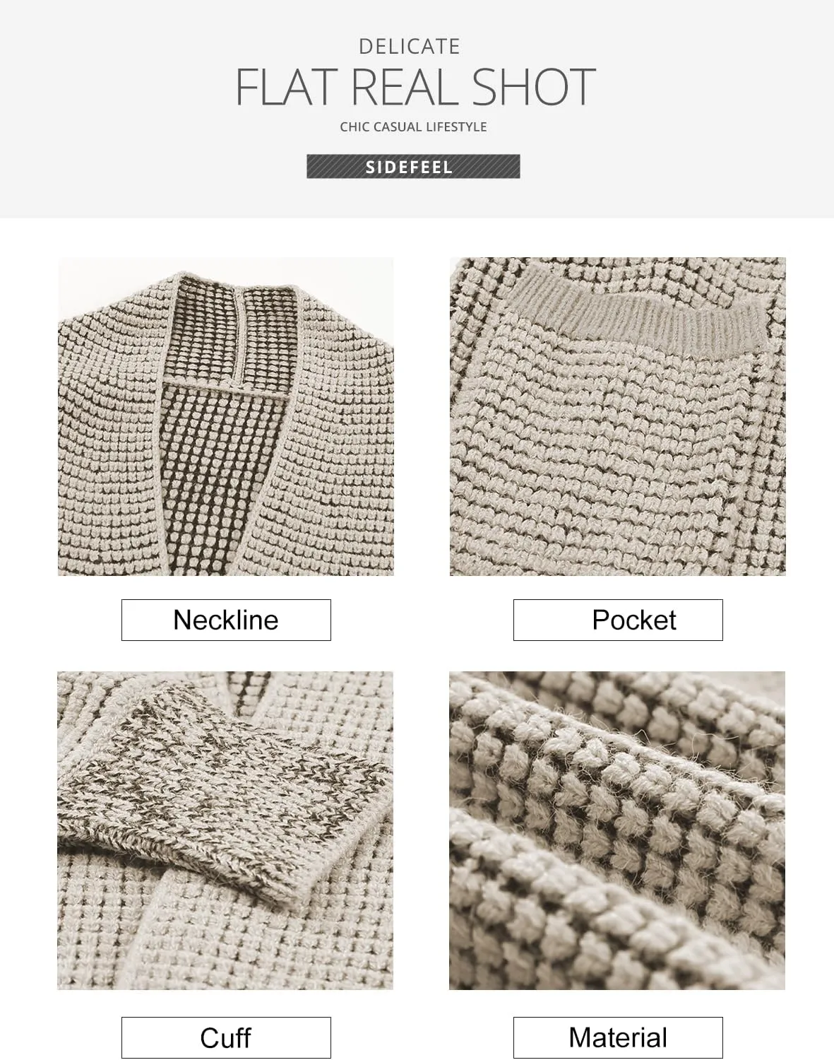 Sidefeel Womens Plaid Short Cardigan Oversized Chunky Long Sleeve Knit Open Front Cardigan Sweaters with Pockets