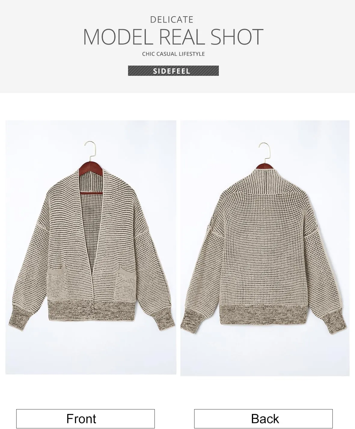 Sidefeel Womens Plaid Short Cardigan Oversized Chunky Long Sleeve Knit Open Front Cardigan Sweaters with Pockets