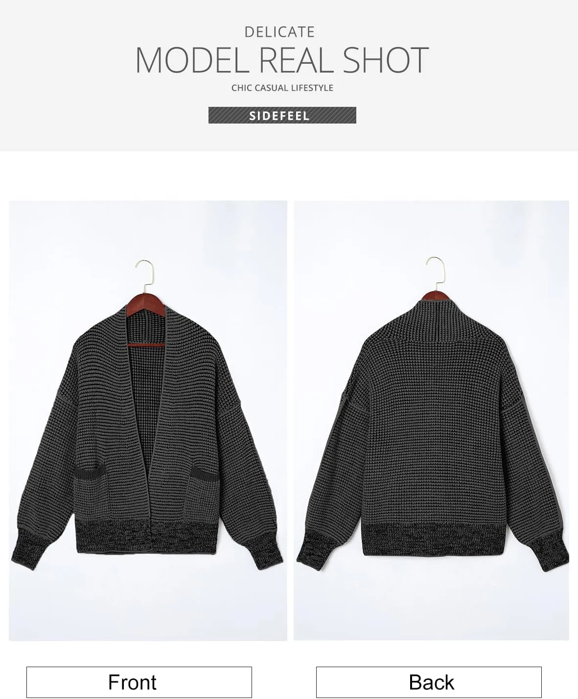 Sidefeel Womens Plaid Short Cardigan Oversized Chunky Long Sleeve Knit Open Front Cardigan Sweaters with Pockets